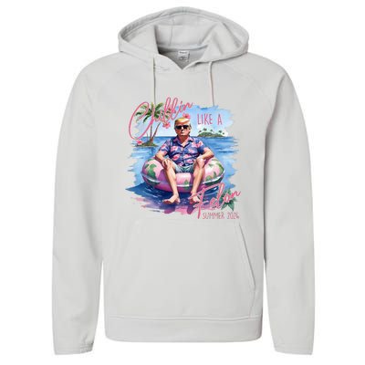 Chillin Like A Felon Funny Trump For President Summer 2024 Performance Fleece Hoodie