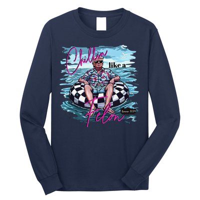 Chillin Like A Felon Retro Pink Summer Funny Trump 2024 Long Sleeve Shirt