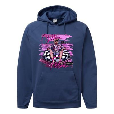 Chillin Like A Felon Retro Summer Pink Funny Trump 2024 Performance Fleece Hoodie