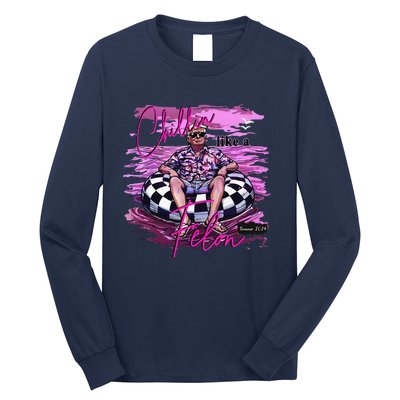 Chillin Like A Felon Retro Summer Pink Funny Trump 2024 Long Sleeve Shirt