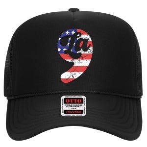 Comma La American Flag Kamala Harris High Crown Mesh Back Trucker Hat