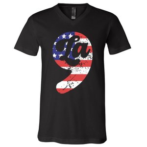 Comma La American Flag Kamala Harris V-Neck T-Shirt