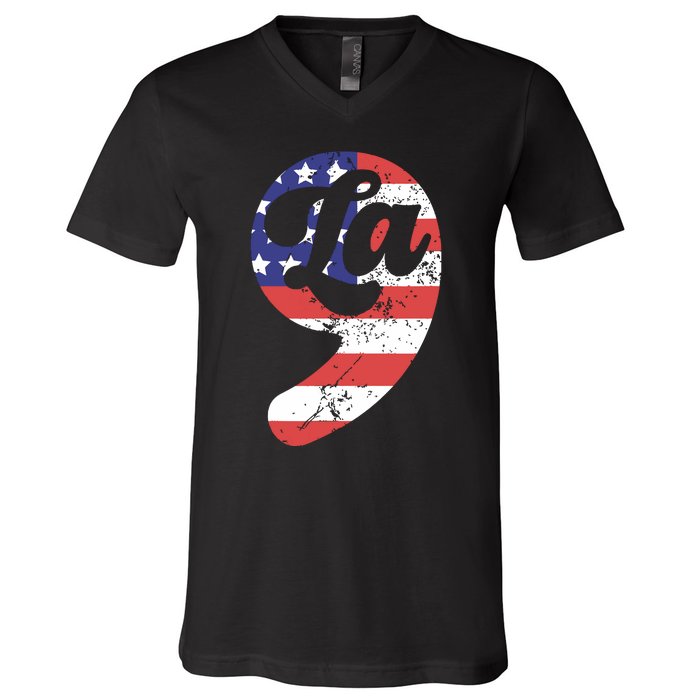 Comma La American Flag Kamala Harris V-Neck T-Shirt