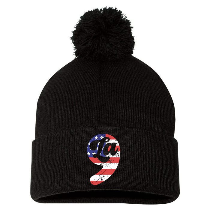 Comma La American Flag Kamala Harris Pom Pom 12in Knit Beanie