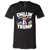 Chillin Like A Felon Trump Funny Political Election V-Neck T-Shirt