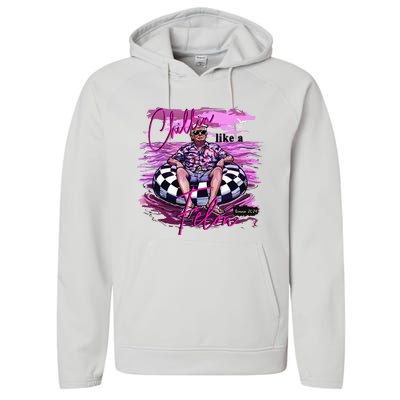 Chillin Like A Felon Retro Summer Pink Performance Fleece Hoodie