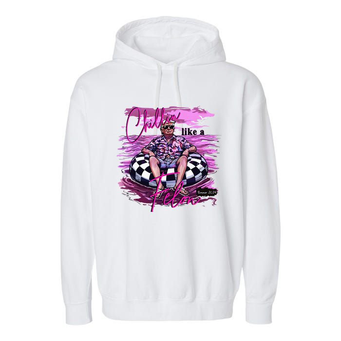 Chillin Like A Felon Retro Summer Pink Garment-Dyed Fleece Hoodie