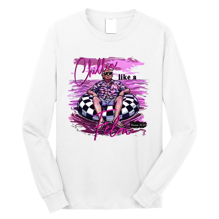 Chillin Like A Felon Retro Summer Pink Long Sleeve Shirt