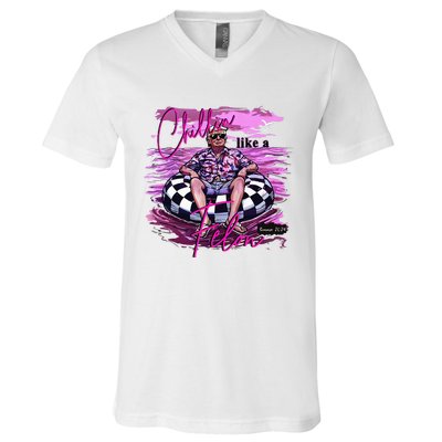 Chillin Like A Felon Retro Summer Pink V-Neck T-Shirt