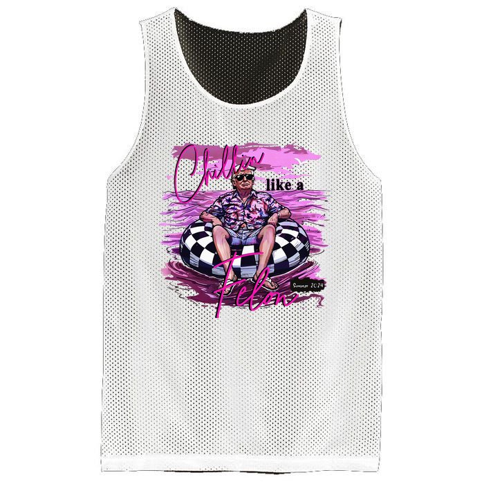 Chillin Like A Felon Retro Summer Pink Mesh Reversible Basketball Jersey Tank