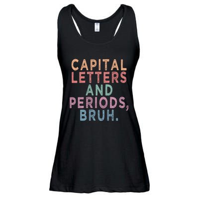 Capital Letters And Periods Bruh Funny English Teacher Ladies Essential Flowy Tank