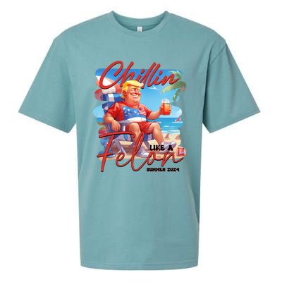 Chillin Like A Felon Funny Donald Trump Summer 2024 Patriotic 4th Of July Sueded Cloud Jersey T-Shirt