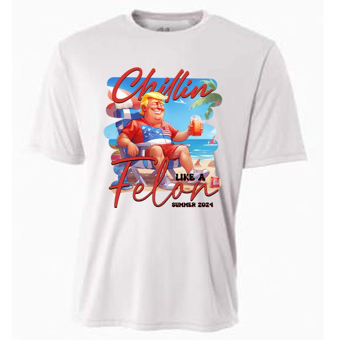 Chillin Like A Felon Funny Donald Trump Summer 2024 Patriotic 4th Of July Cooling Performance Crew T-Shirt