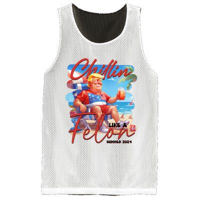 Chillin Like A Felon Funny Donald Trump Summer 2024 Patriotic 4th Of July Mesh Reversible Basketball Jersey Tank