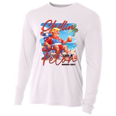 Chillin Like A Felon Funny Donald Trump Summer 2024 Patriotic 4th Of July Cooling Performance Long Sleeve Crew