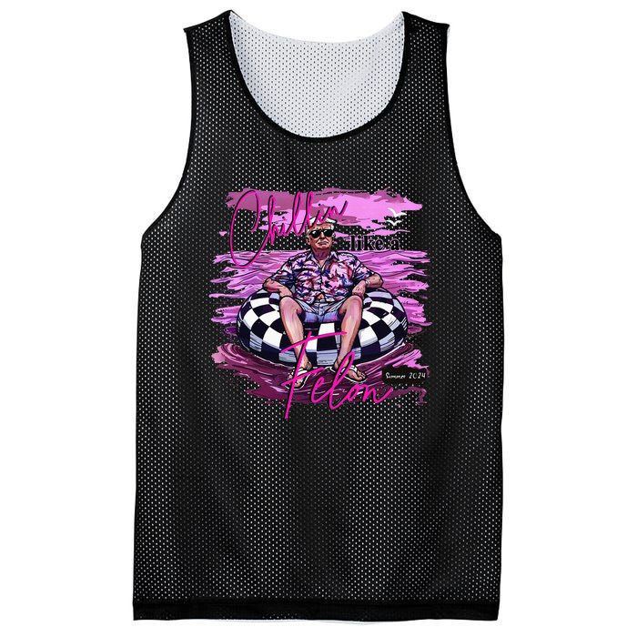 Chillin Like A Felon Retro Summer Pink Funny Trump 2024 Mesh Reversible Basketball Jersey Tank