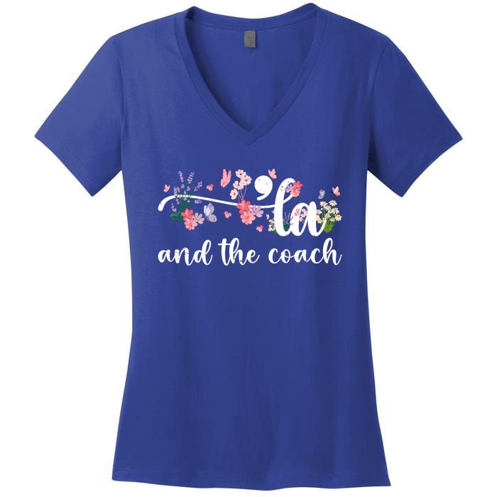 Comma La And The Coach 2024 Kamala Harris Funny Gift Women's V-Neck T-Shirt