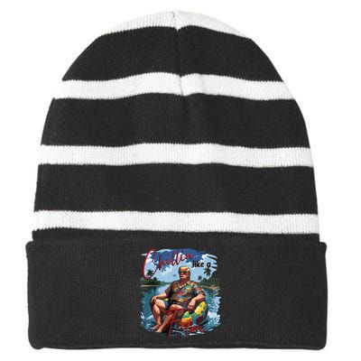 Chillin Like A Felon Thug Life Trump 2024 Striped Beanie with Solid Band