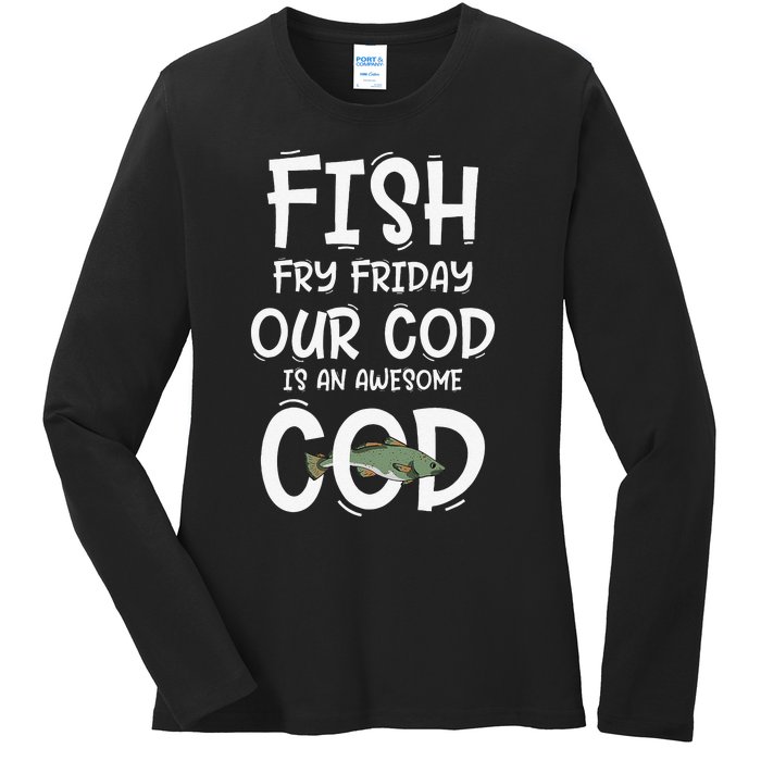 Catholic Lent And Easter Christian Lenten Fish Fry Friday Ladies Long Sleeve Shirt