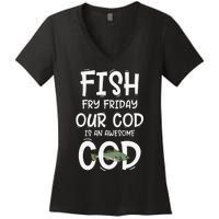 Catholic Lent And Easter Christian Lenten Fish Fry Friday Women's V-Neck T-Shirt