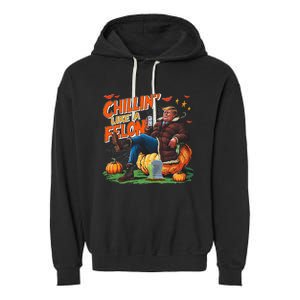 Chillin Like A Felon Donald Trump Buschlight Beer Halloween Garment-Dyed Fleece Hoodie