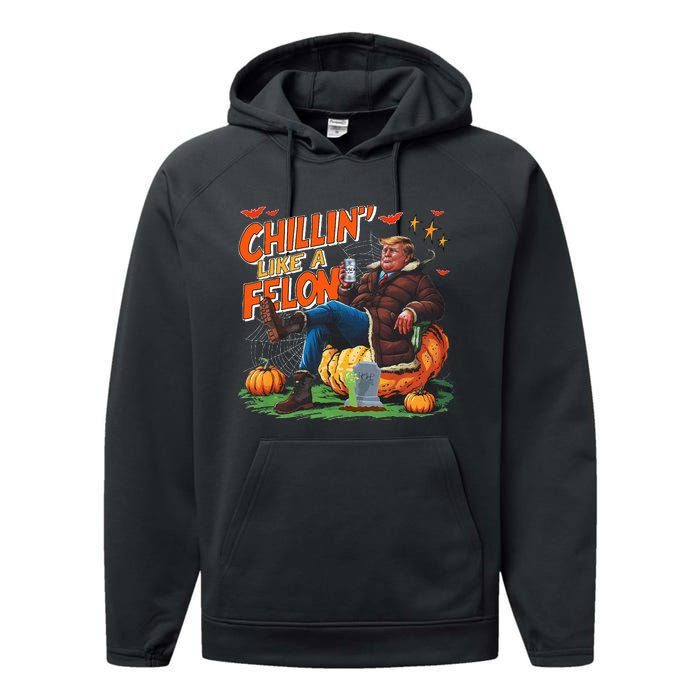 Chillin Like A Felon Donald Trump Buschlight Beer Halloween Performance Fleece Hoodie