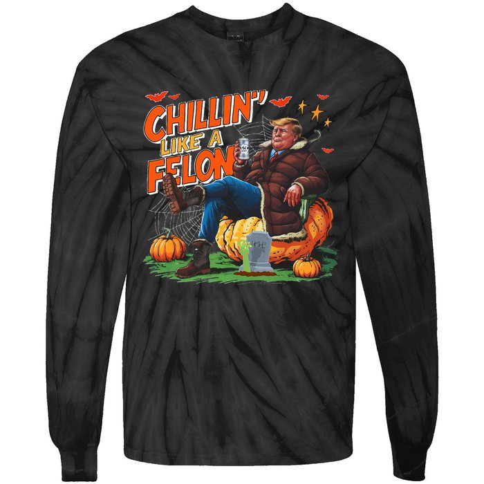 Chillin Like A Felon Donald Trump Buschlight Beer Halloween Tie-Dye Long Sleeve Shirt