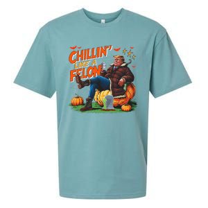 Chillin Like A Felon Donald Trump Buschlight Beer Halloween Sueded Cloud Jersey T-Shirt