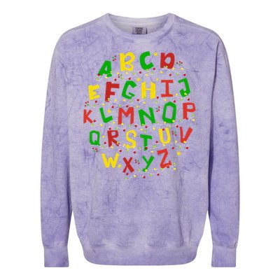 Christmas Lights Alphabet Student Learning Abc Teacher Xmas Colorblast Crewneck Sweatshirt