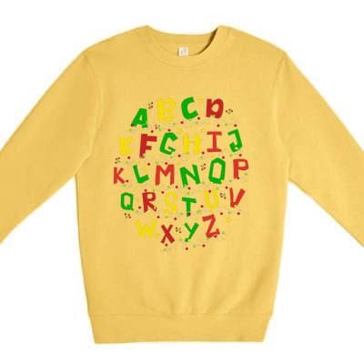 Christmas Lights Alphabet Student Learning Abc Teacher Xmas Premium Crewneck Sweatshirt