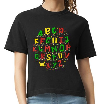 Christmas Lights Alphabet Student Learning Abc Teacher Xmas Comfort Colors Boxy T-Shirt