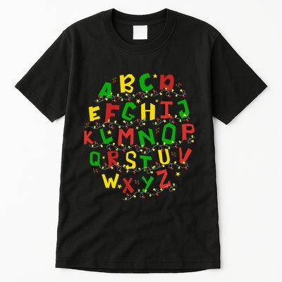 Christmas Lights Alphabet Student Learning Abc Teacher Xmas Tall T-Shirt