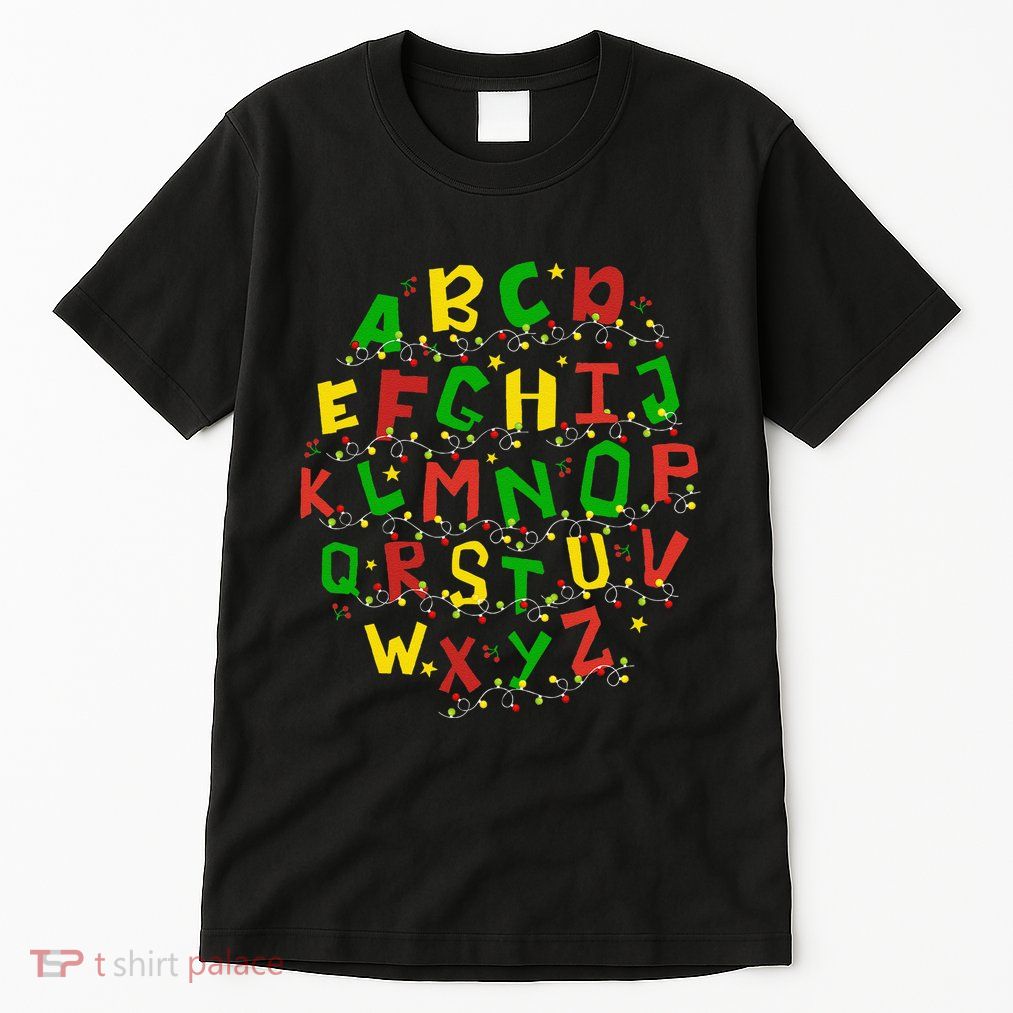 Christmas Lights Alphabet Student Learning Abc Teacher Xmas Tall T-Shirt