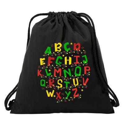 Christmas Lights Alphabet Student Learning Abc Teacher Xmas Drawstring Bag