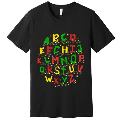 Christmas Lights Alphabet Student Learning Abc Teacher Xmas Premium T-Shirt