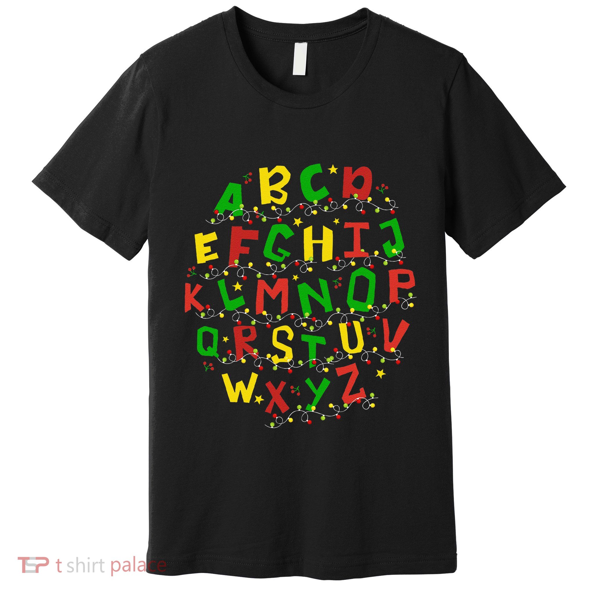 Christmas Lights Alphabet Student Learning Abc Teacher Xmas Premium T-Shirt