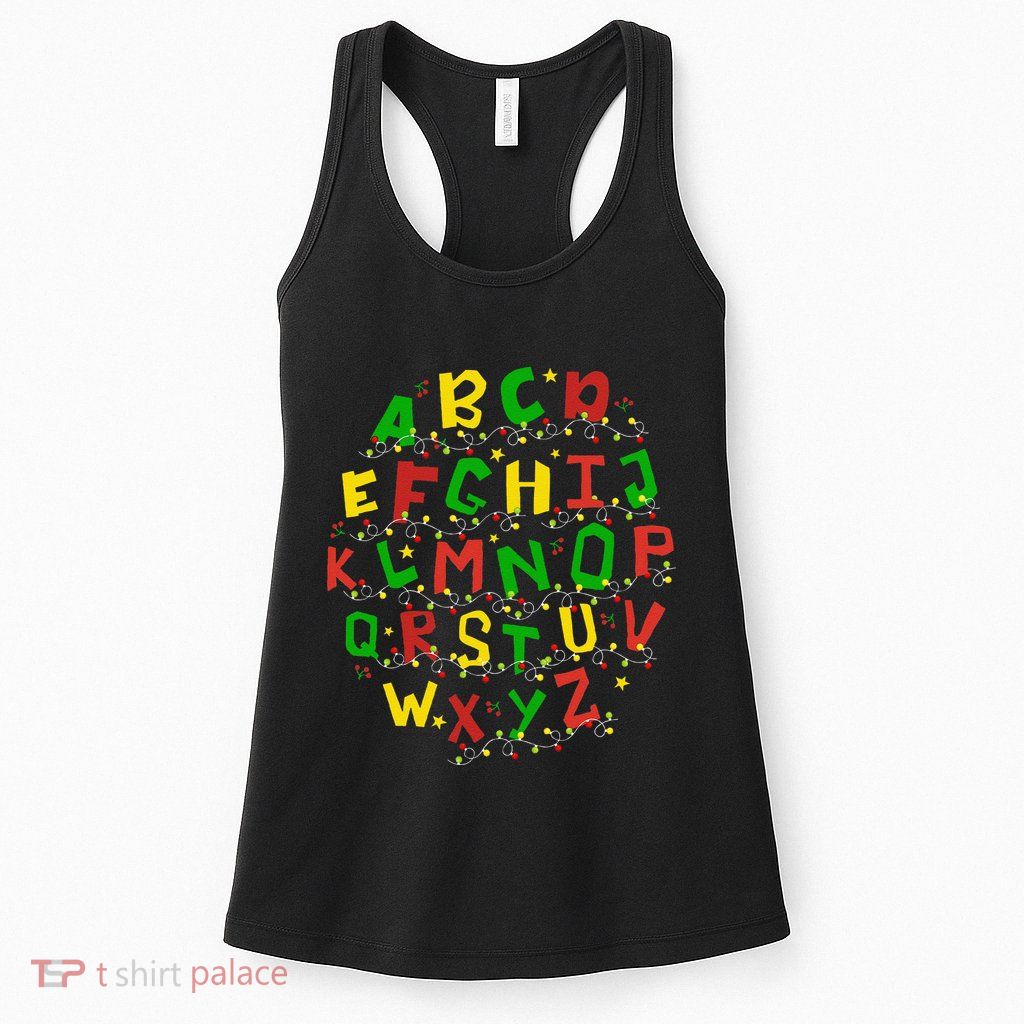 Christmas Lights Alphabet Student Learning Abc Teacher Xmas Womens Tank Top