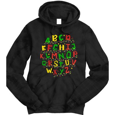 Christmas Lights Alphabet Student Learning Abc Teacher Xmas Tie Dye Hoodie