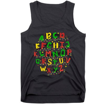 Christmas Lights Alphabet Student Learning Abc Teacher Xmas Tank Top