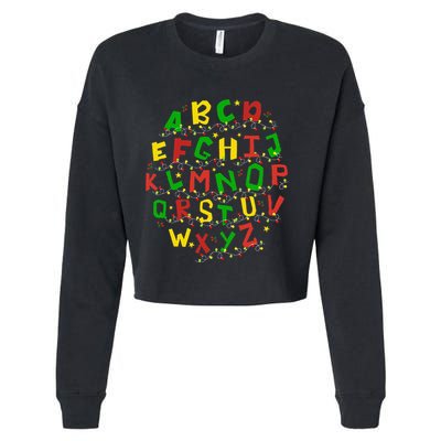 Christmas Lights Alphabet Student Learning Abc Teacher Xmas Cropped Pullover Crew