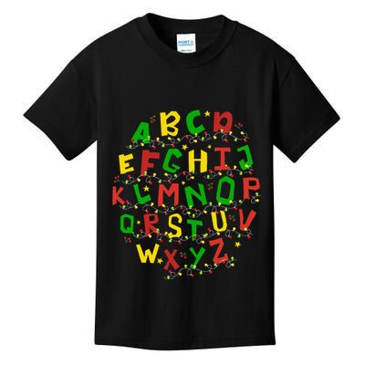 Christmas Lights Alphabet Student Learning Abc Teacher Xmas Kids T-Shirt