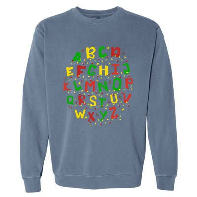 Christmas Lights Alphabet Student Learning Abc Teacher Xmas Garment-Dyed Sweatshirt