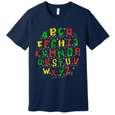 Christmas Lights Alphabet Student Learning Abc Teacher Xmas Premium T-Shirt