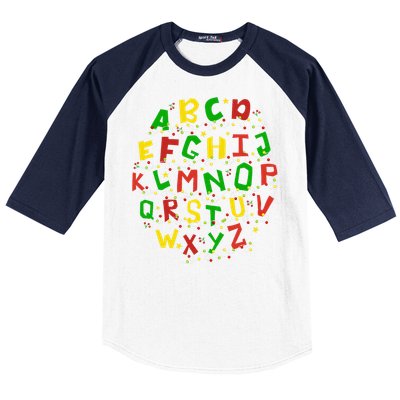 Christmas Lights Alphabet Student Learning Abc Teacher Xmas Baseball Sleeve Shirt