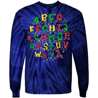 Christmas Lights Alphabet Student Learning Abc Teacher Xmas Tie-Dye Long Sleeve Shirt