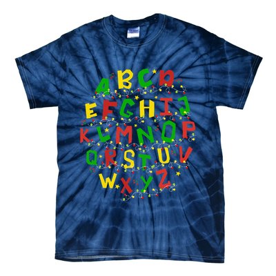 Christmas Lights Alphabet Student Learning Abc Teacher Xmas Tie-Dye T-Shirt