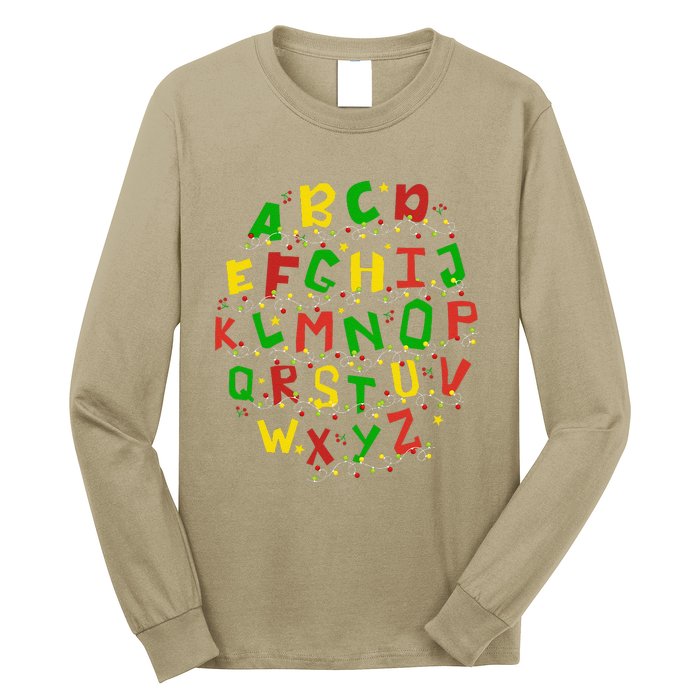 Christmas Lights Alphabet Student Learning Abc Teacher Xmas Long Sleeve Shirt