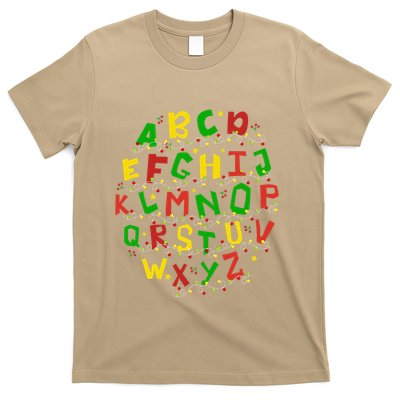 Christmas Lights Alphabet Student Learning Abc Teacher Xmas T-Shirt