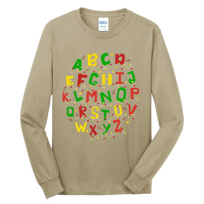 Christmas Lights Alphabet Student Learning Abc Teacher Xmas Tall Long Sleeve T-Shirt