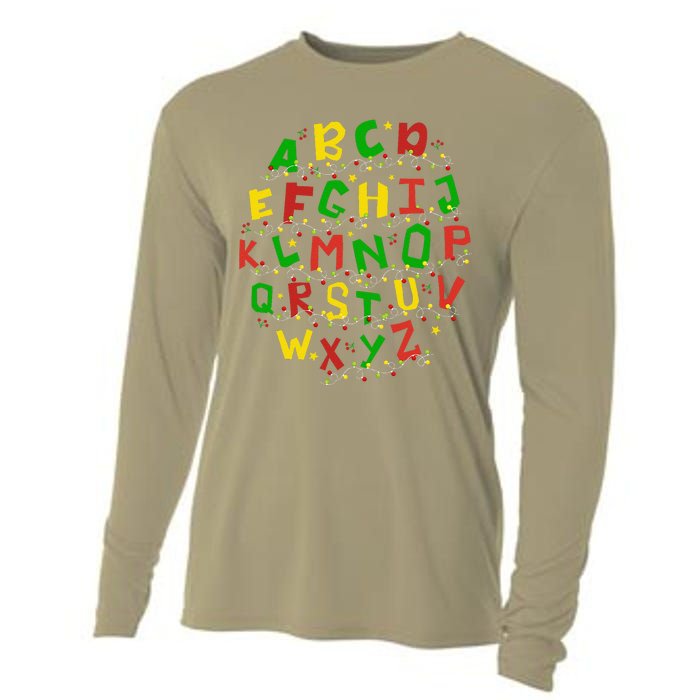 Christmas Lights Alphabet Student Learning Abc Teacher Xmas Cooling Performance Long Sleeve Crew